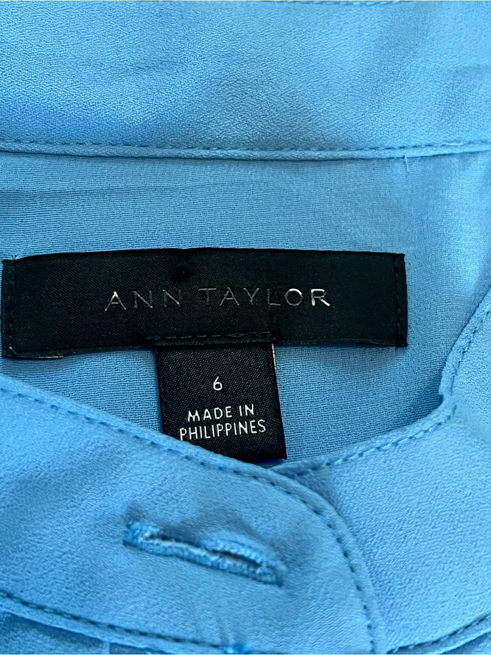 Ann Taylor Elegant Light Blue Long Sleeve Midi Dress with Silver Button Detail - Picture 2 of 10